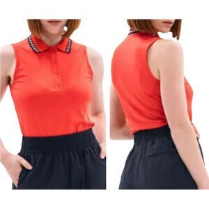 Foray Golf NWT‎ Check Collar Light Pique Red Sleeveless Golf Polo Shirt Medium